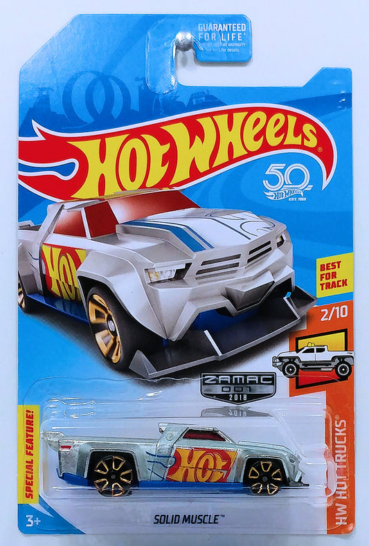 Hot Wheels 2018 - Collector # NONE - HW Hot Trucks 2/10 - ZAMAC 001 - Solid Muscle - ZAMAC - Walmart Exclusive - USA 50th Card