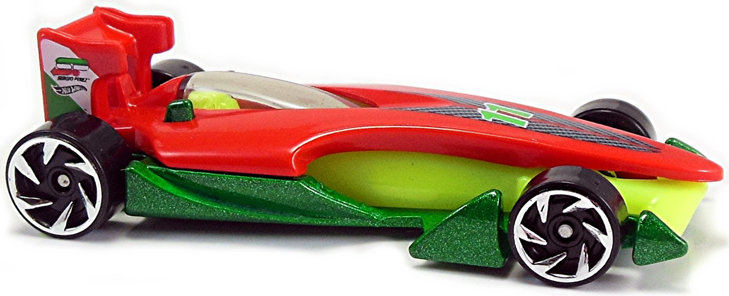 Hot Wheels 2017 - Collector # 119/365 - Legends of Speed 02/10 - New Models - Speedy Pérez - Red Body / Green Metalflake Base / #11 - USA 'Sergio Perez' Card