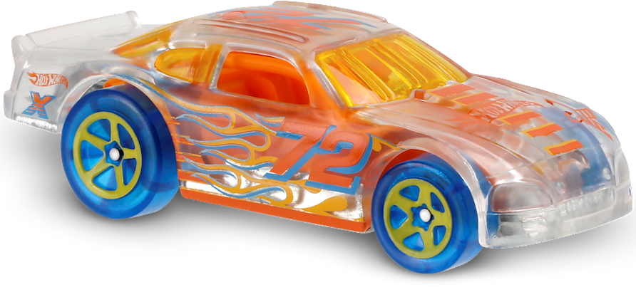 Hot Wheels 2016 - Collector # 011/250 - X-Raycers 1/10 - Stockar - Clear / Flames / #72 - USA 'Showdown' Card