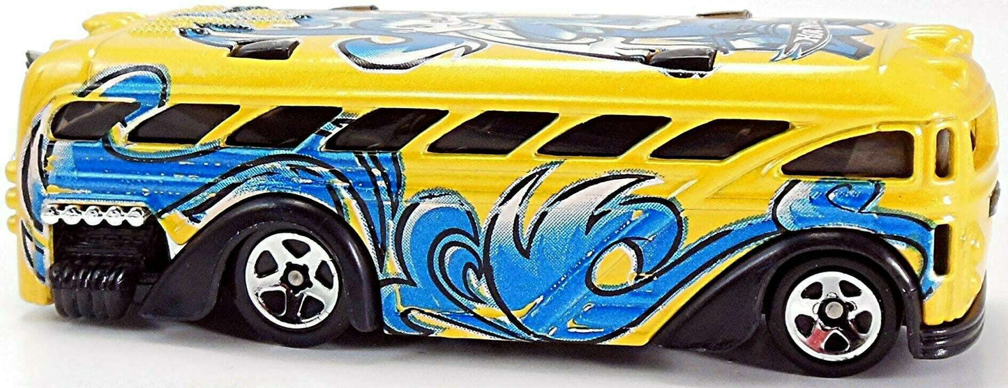 Hot Wheels 2004 - Collector # 140/212 - Tag Rides 3/5 - Surfin' S'Cool Bus - Yellow / Wave Graphics -Black Plastic Base - USA '05 Card