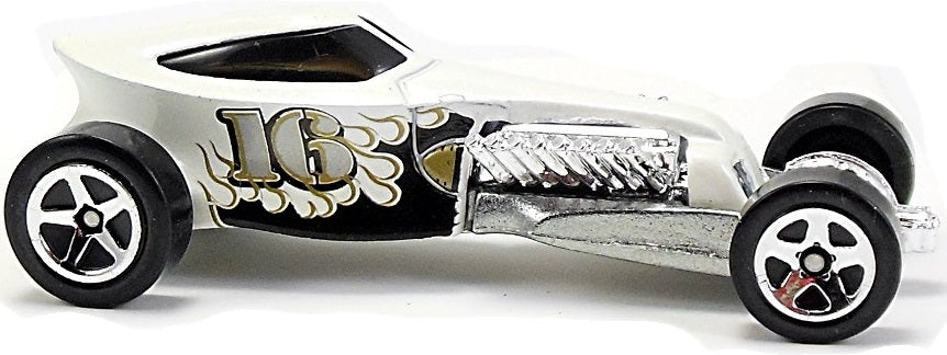 Hot Wheels 2008 - Collector # 075/172 - Hot Wheels Stars - Sweet 16 II - White / #16 with Flames - 5 Spokes - International '09 Card
