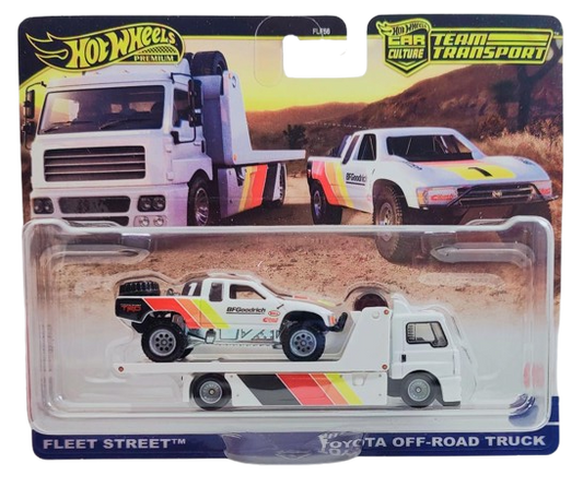 Hot Wheels 2024 - Premium / Car Culture / Team Transport # 71 - Fleet Street & Toyota Off-Road Truck - White / BF Goodrich - Metal/Metal & Real Riders - Large Blister Card