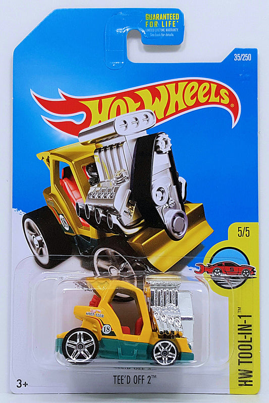 Hot Wheels 2016 - Collector # 035/250 - HW Tool-in-1 5/5 - Tee'd Off 2 - Yellow Body / Green Base/ #18 - USA Card