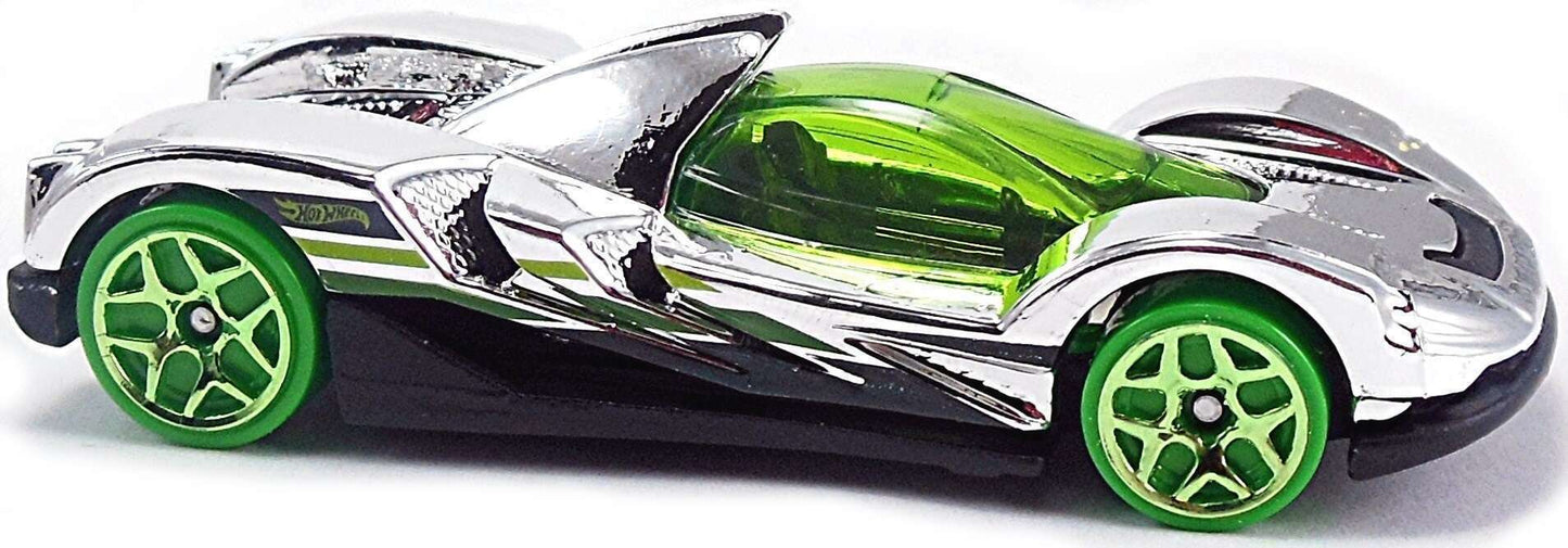 Hot Wheels 2016 - Collector # 036/250 - Super Chromes 1/10 - Teegray - Chrome Body / Green Windows - USA 'Showdown' Card