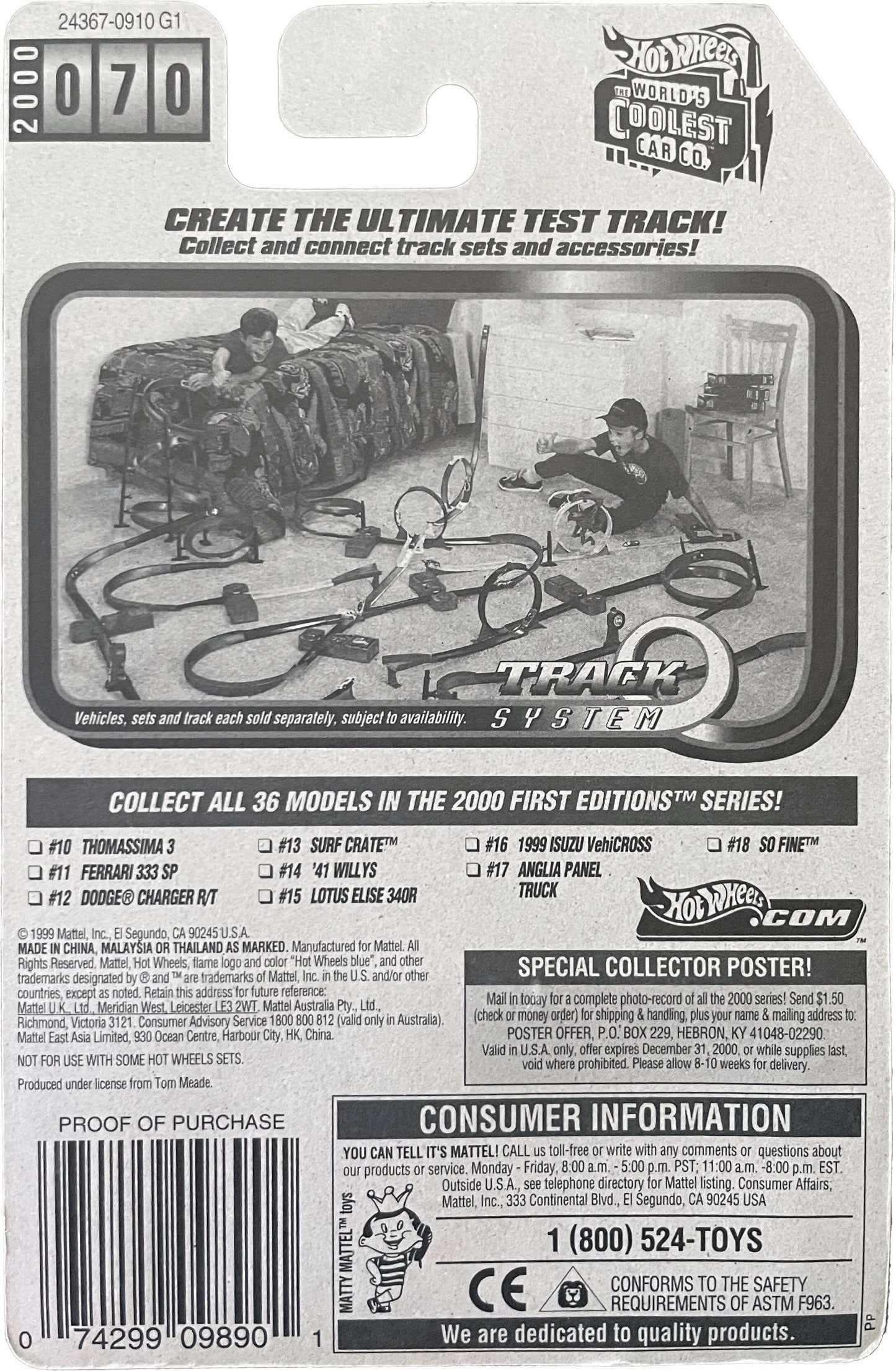 Hot Wheels 2000 - Collector # 070/250 - First Editions 10/36 - Thomassima 3 - Metallic Red with Rear Tampos - LW Wheels - USA 'Angled' Card