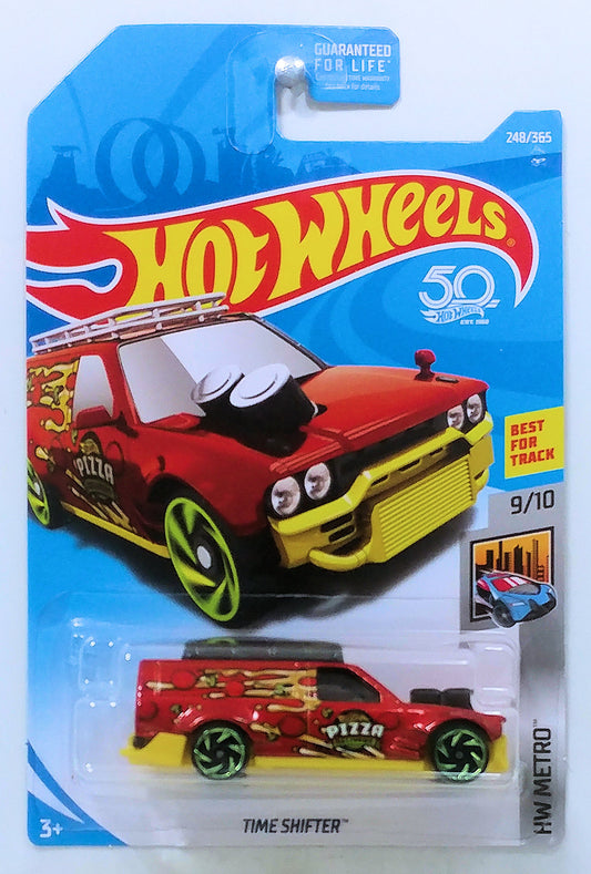 Hot Wheels 2018 - Collector # 248/365 - HW Metro 9/10 - Time Shifter - Red / Pizza - USA 50th Card