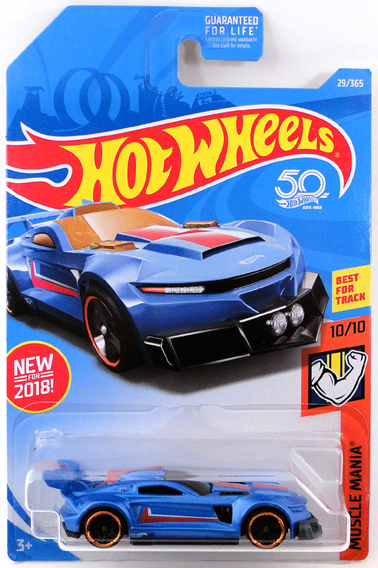 Hot Wheels 2018 - Collector # 029/365 - Muscle Mania 10/10 - New Models - Track Ripper - Blue - PR5 Wheels - USA 50th Card