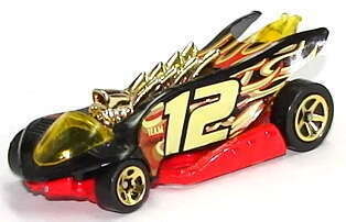 Hot Wheels 1999 - Collector # 975 - Mega Graphics Series 3/4 - Turbo Flame - Black / Flames / #12 - Red Base - Gold 5 Spokes - USA Card