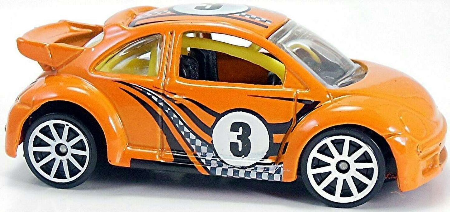 Hot Wheels 2008 - Collector # 130/172 - Volkswagen 2/4 - Volkswagen New Beetle Cup - Orange / # 3 - White 10 Spokes - International 40th Card