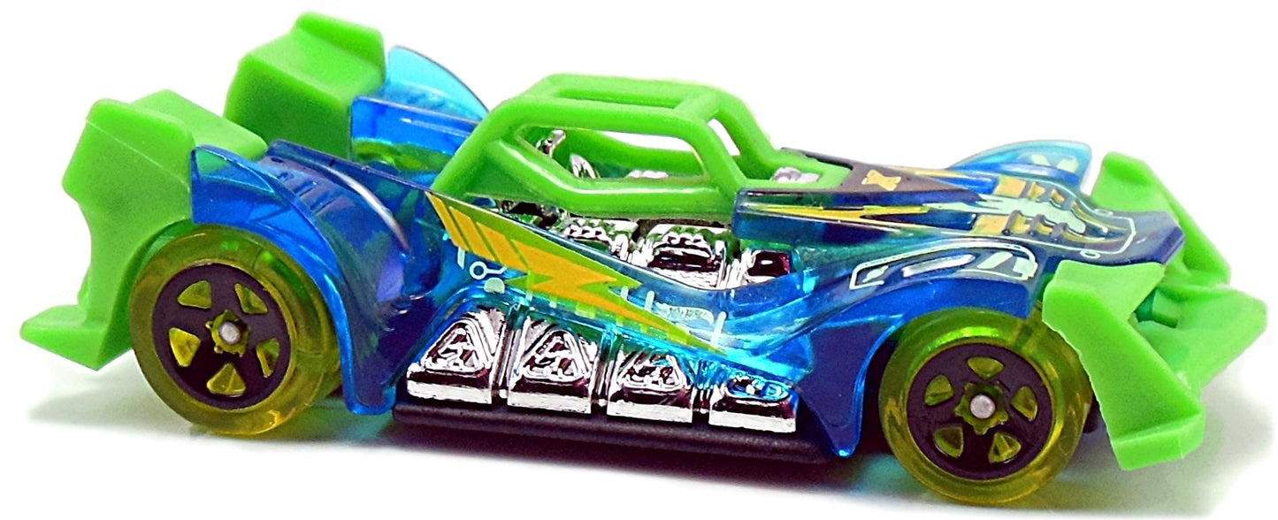 Hot Wheels 2017 - Collector # 296/365 - X-Raycers 4/10 - Voltage Spike - Transparent Blue Body / Flat Black Metal Base - USA Card