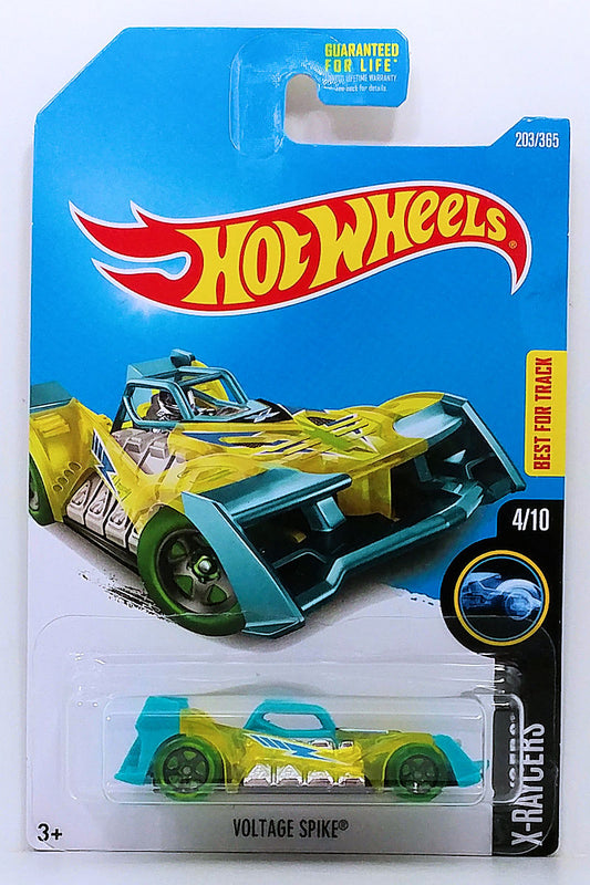 Hot Wheels 2017 - Collector # 203/365 - X-Raycers 4/10 - Voltage Spike - Transparent Yellow Body / Flat Black Metal Base - USA Card