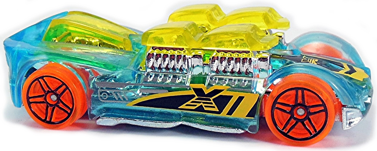 Hot Wheels 2017 - Collector # 251/365 - X-Raycers 10/10 - What-4-2 - Transparent Blue Body / Unpainted Metal Base - USA Card