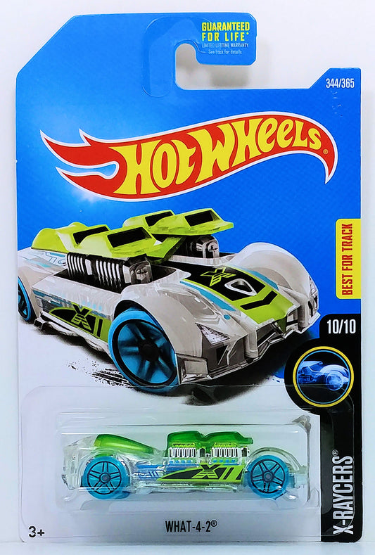 Hot Wheels 2017 - Collector # 344/365 - X-Raycers 10/10 - What-4-2 - Transparent Clear Body / Unpainted Metal Base - USA Card