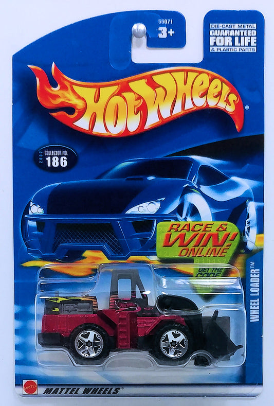 Hot Wheels 2002 - Collector # 186/240 - Wheel Loader - Metallic Dark Red - USA 'Race & Win' Card