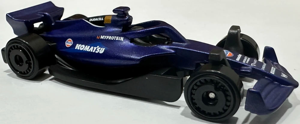 Hot Wheels 2025 - Collector # 059/250 - Track Aces 1/5 - New Models - Williams Racing - Satin Dark Blue / Racing Graphics - Black Aero Disc Wheels - USA 'Formula 1' Card