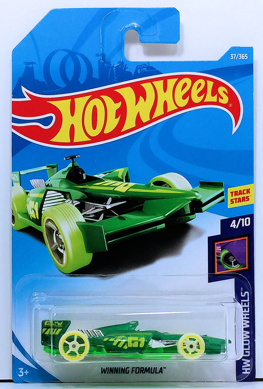 Hot Wheels 2018 - Collector # 037/365 - HW Glow Wheels 4/10 - Winning Formula - Metalflake Green - International Card