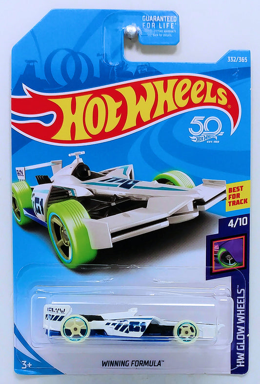Hot Wheels 2018 - Collector # 332/365 - HW Glow Wheels 4/10 - Winning Formula - White - USA 50th Card