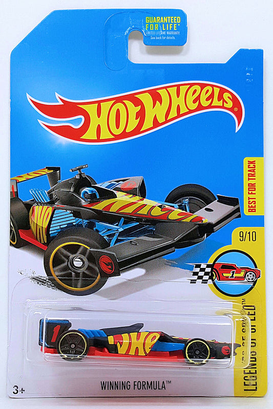 Hot Wheels 2017 - Collector # ---/365 - Legends of Speed 9/10 - Treasure Hunts - Winning Formula - Matte Black / #1 / Circle Flame Logo on top of left Engine Intake & Front Wing - USA Card