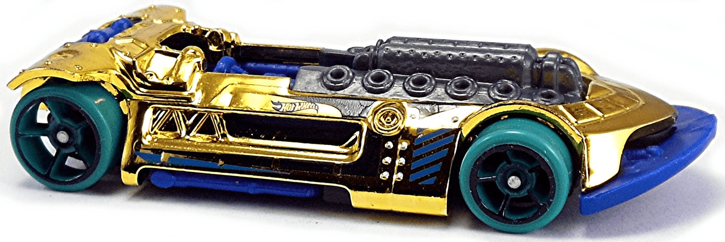 Hot Wheels 2016 - Collector # 040/250 - Super Chromes 5/10 - X-Steam - Gold Chrome / Blue - USA ‘Showdown’ Card