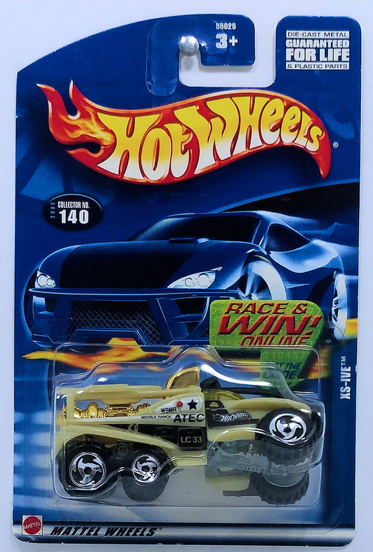 Hot Wheels 2002 - Collector # 140/240 - XS-IVE (Brush Fire Truck) - Biege - Chrome SB Wheels - USA 'Race & Win' Card