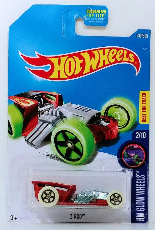 Hot Wheels 2017 - Collector # 233/365 - HW Glow Wheels 2/10 - Z-Rod - Red - USA Card