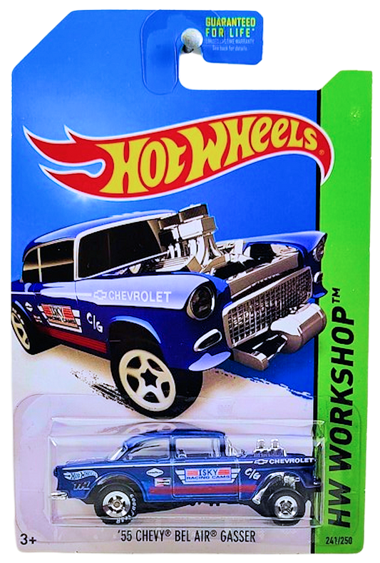 Hot Wheels 2014 - Collector # 241/250 - HW Workshop / HW Performance / Super Treasure Hunts - '55 Chevy Bel Air Gasser - Spectraflame Dark Blue / TH Logo on Rear Fender- Real Riders - USA Card
