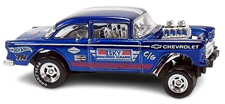 Hot Wheels 2014 - Collector # 241/250 - HW Workshop / HW Performance / Super Treasure Hunts - '55 Chevy Bel Air Gasser - Spectraflame Dark Blue / TH Logo on Rear Fender- Real Riders - USA Card