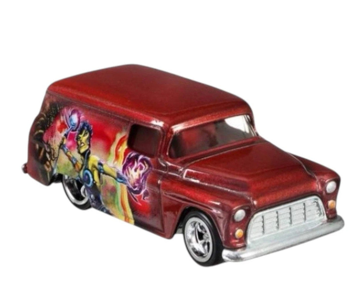 Hot Wheels 2021 - Premium / Pop Culture / Masters Of The Universe # 5/5 - '55 Chevy Panel - Metallic Burgundy / Evil-Lyn Graphics - Metal/Metal & Real Riders