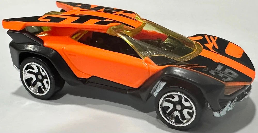 Hot Wheels 2025 - Collector # 171/250 - Safari Mode 4/5 - New Models - Amaru GTC - Neon Orange / Black Fenders / #36 - USA 'Let's Race' Card