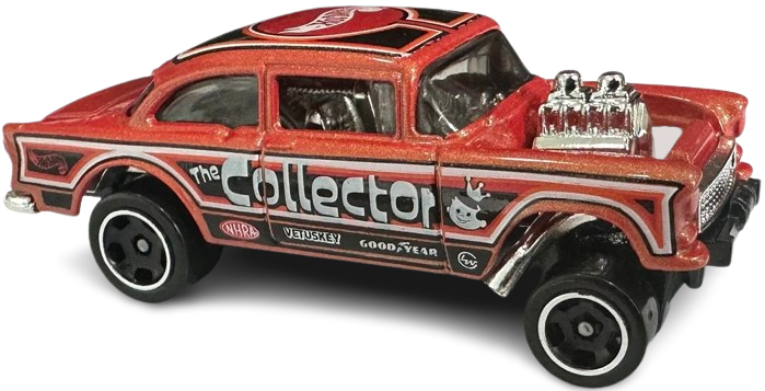 Hot Wheels 2024 - Collector # 063/250 - HW Reverse Rake 2/5 - '55 Chevy Bel Air Gasser - Metalflake Orange / Collector - Ringed Black RSW - IC