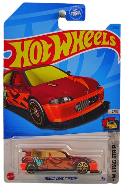 Hot Wheels 2023 Collector 172 250 HW Drag Strip 07 10 Honda Civic Custom Maroon Orange Lightning Bolts HW