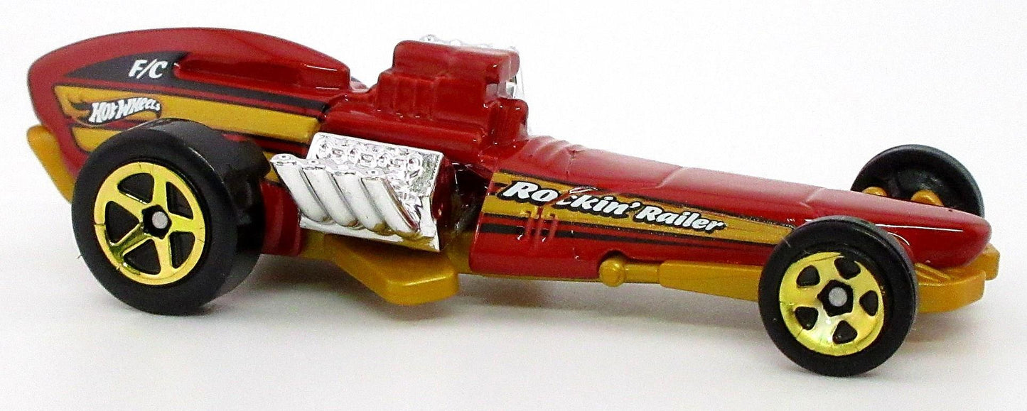Hot Wheels 2024 - Collector # 075/250 - HW Race Day 2/10 - Rockin' Railer - Dark Red - Gold 5 Spokes - USA 'LET'S RACE' Card