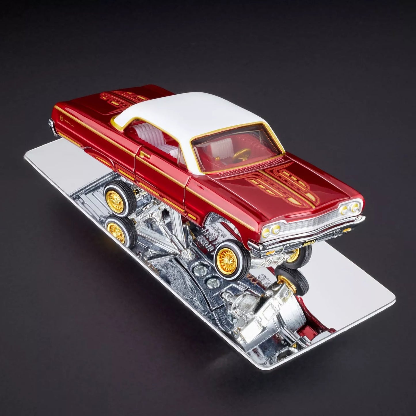 Hot Wheels 2024 - HWC / RLC Exclusive - 1964 Chevrolet Impala - Spectraflame Bright Red - Metal/Metal - Real Riders - Adjustable / Posable Suspension - Acrylic Display Case