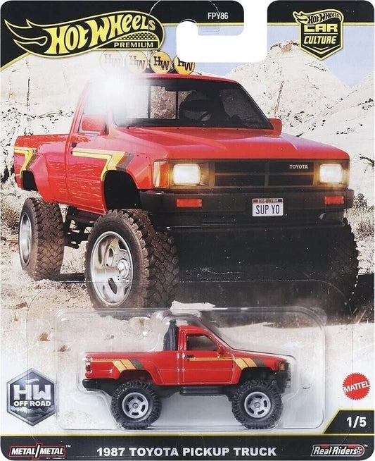 Hot Wheels 2025 - Premium / Car Culture / HW Off Road 1/5 - 1987 Toyota Pickup Truck - Red - Metal/Metal & Real Riders