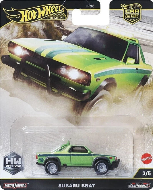 Hot Wheels 2025 - Premium / Car Culture / HW Off Road 3/5 - Subaru BRAT - Metalflake Lime Green - Metal/Metal & Real Riders