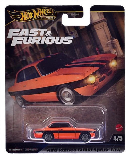 Hot Wheels 2025 - Premium / Fast & Furious 4/5 - Alfa Romeo Giulia Sprint GTA - Orange / Black Stripes - Metal/Metal & Real Riders