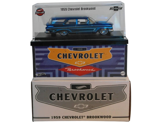 Hot Wheels 2025 - RLC Exclusive - 1959 Chevrolet Brookwood - Spectraflame Ice Blue - Metal/Metal & Real Riders - Opening Hood & Tailgate - Acrylic Display Case
