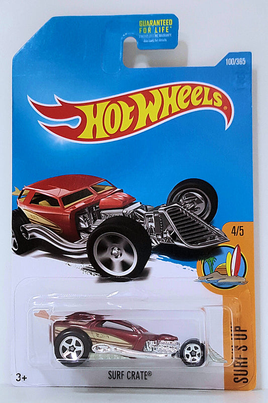 Hot Wheels 2017 - Collector # 100/365 - Surf's Up 4/5 - Surf Crate - Metallic Red - 5 Spokes - USA Card