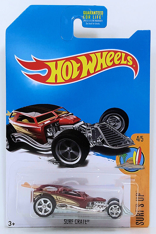 Hot Wheels 2017 - Collector # ???/365 - Surf's Up 4/5 - Hidden Super Treasure Hunt - Surf Crate - Spectraflame Dark Red - Real Riders - USA Card