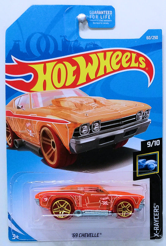 Hot Wheels 2019 - Collector # 060/365 - X-Raycers 9/10 - Treasure Hunts - '69 Chevelle - Transparent Orange - USA Card