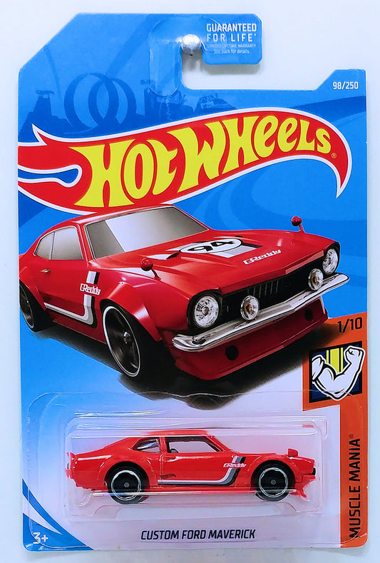 Hot Wheels 2019 - Collector # 098/250 - Muscle Mania 1/10 - Custom Ford Maverick - Red - USA Card