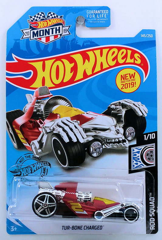 Hot Wheels 2019 - Collector # 145/250 - Rod Squad 1/10 - New Models - Tur-Bone Charged - Satin Dark Red - USA 'Month' Card