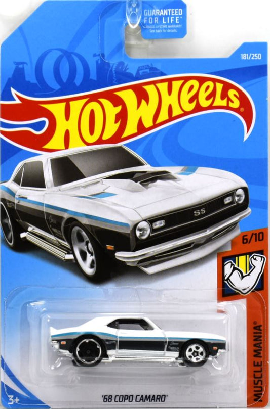 Hot Wheels 2019 - Collector # 181/250 - Muscle Mania 6/10 - '68 COPO Camaro - White - USA Card