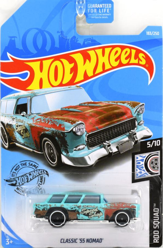 Hot Wheels 2019 - Collector # 183/250 - Rod Squad 5/10 - Classic '55 Nomad - Turquoise / 'Hot Wheels Speed Shop' - USA Card