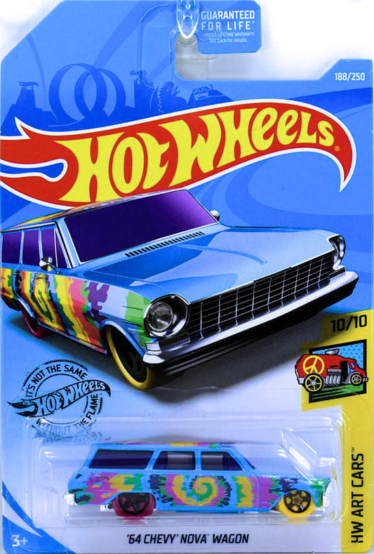 Hot Wheels 2019 - Collector # 188/250 - HW Art Cars 10/10 - '64 Chevy Nova Wagon - Blue - USA