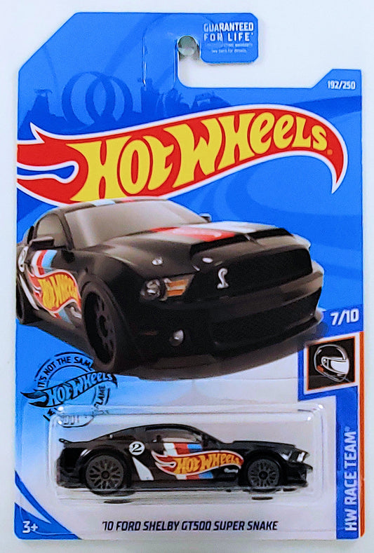 Hot Wheels 2019 - Collector # 192/250 - HW Race Team 7/10 - '10 Ford Shelby GT500 Super Snake - Black / Hot Wheels Racing - USA Card