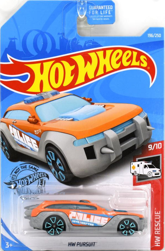 Hot Wheels 2019 - Collector # 196/250 - HW Rescue 9/10 - HW Pursuit - Orange - USA Card
