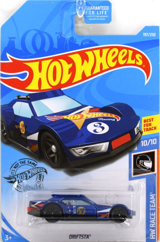 Hot Wheels 2019 - Collector # 197/250 - HW Race Team 10/10 - Driftsta - Blue / Hot Wheels Racing - USA Card