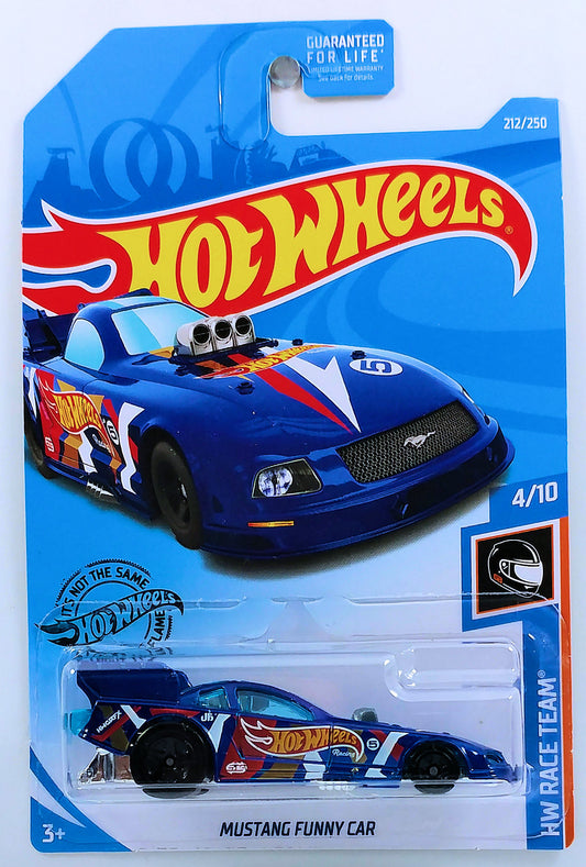 Hot Wheels 2019 - Collector # 212/250 - HW Race Team 4/10 - Mustang Funny Car - Dark Blue / Hot Wheels Racing - USA Card