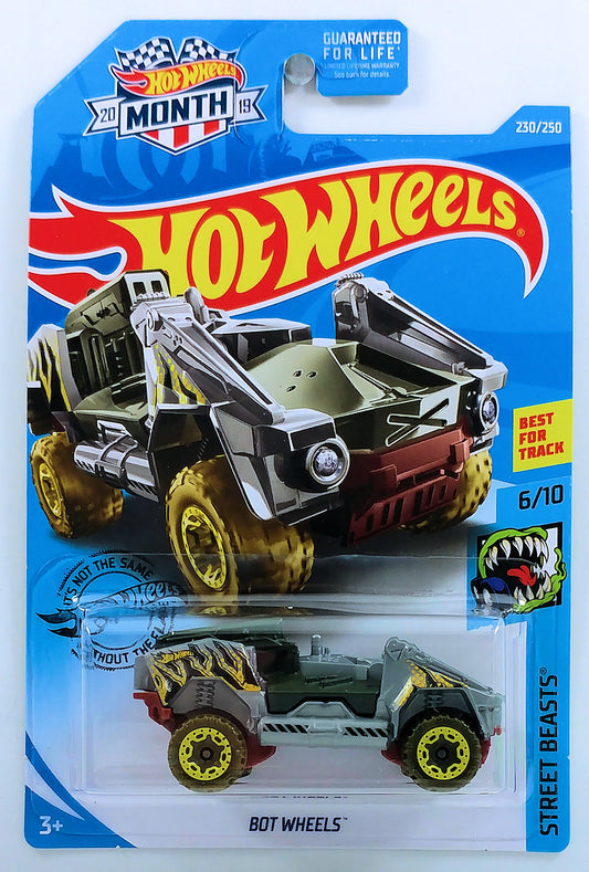 Hot Wheels 2019 - Collector # 230/250 - Street Beasts 6/10 - BOT Wheels - Gray - USA 'Month' Card
